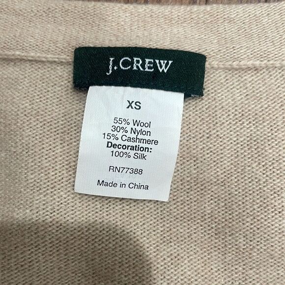 Vintage J. Crew Taupe Wool Cashmere Blend Cardigan Silk Ribbon Beads Size XS - Picture 8 of 8